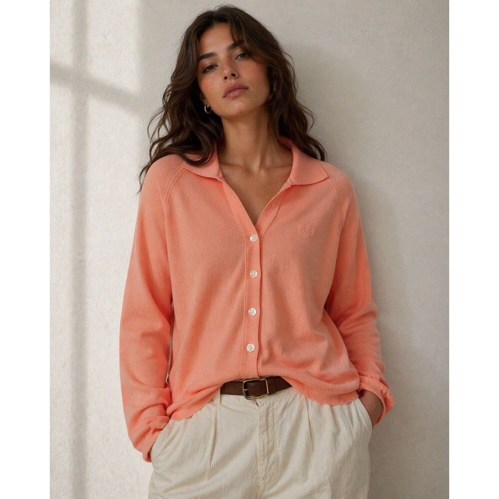 Vintage 1970s Givenchy Sport Cardigan Size 38 in Peach Pink Orange Soft Classy
